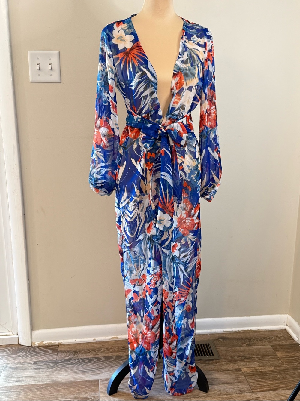 Ruiyige tropical maxi swimwear coverup split hems SZ LG